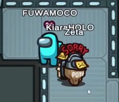 of_eys's tweet image. Hololive YouTuber girls on Twitch?
sus, they must be imposters trying to take over Twitch!!

(Wawa&apos;s joke paraphrased aside, I thought the red &quot;Sorry&quot; was the game bugging out and showing Zeta as an imposter for a moment lol)
#KFP