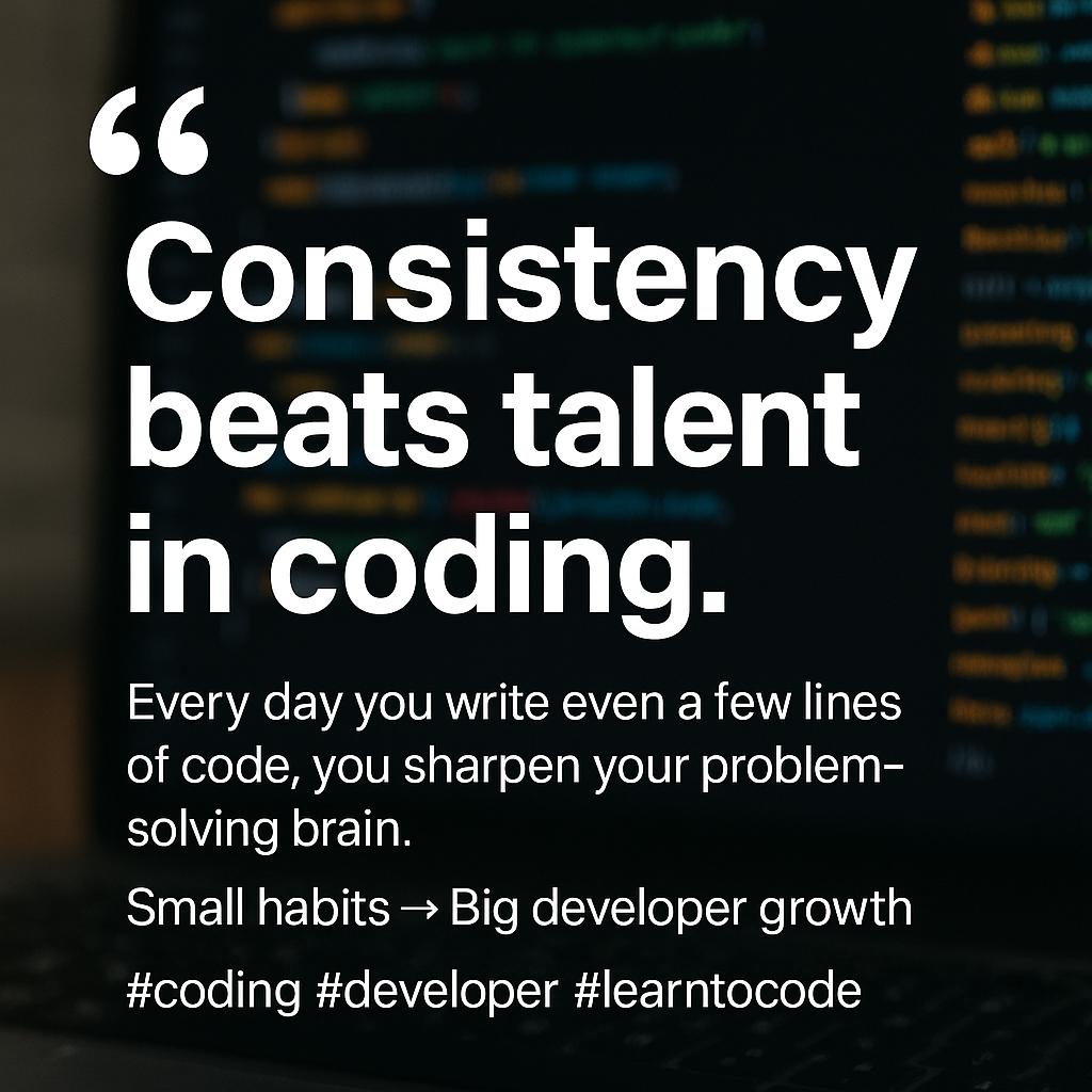 iamvirnaphriya's tweet image. 🚀 “Consistency beats talent in coding.”
Every day you write even a few lines of code, you sharpen your problem-solving brain.
Small habits → Big developer growth.
#coding #developer #learnToCode