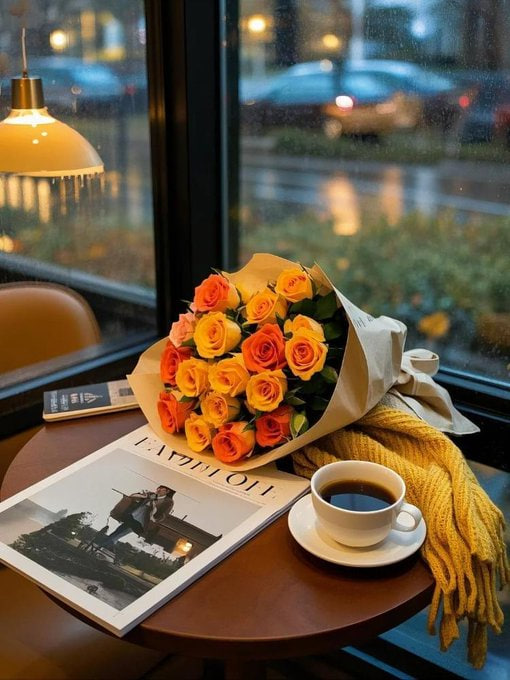 Poppyq7ye's tweet photo. Flowers for the table, warmth for the heart 🌹🧣💛 https://t.co/681kd0Rlw7