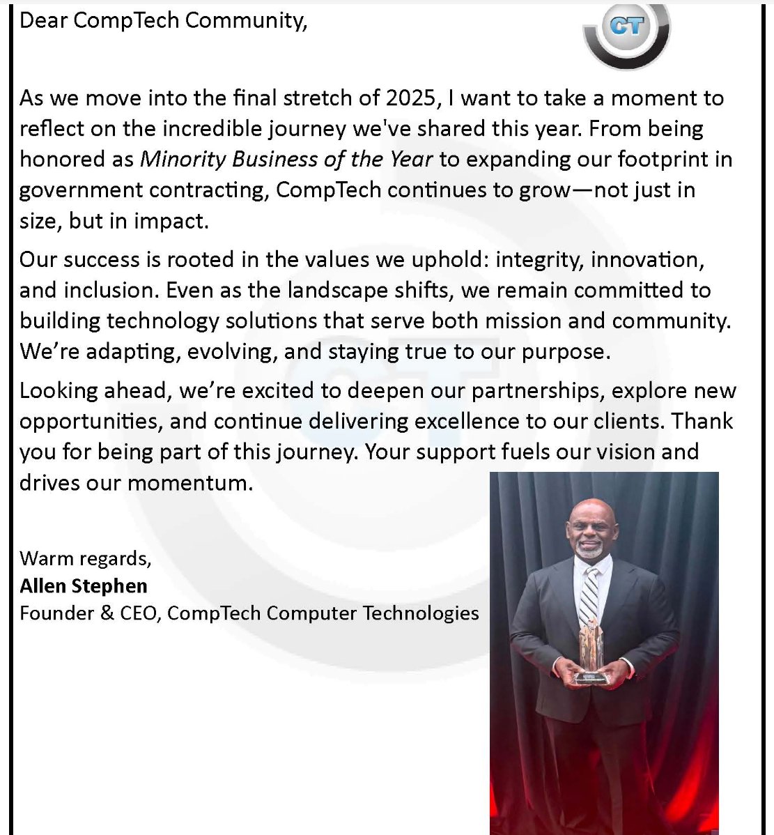 CompTech_Corp's tweet image. Warm regards,
Allen Stephen
Founder &amp;amp; CEO, CompTech Technologies