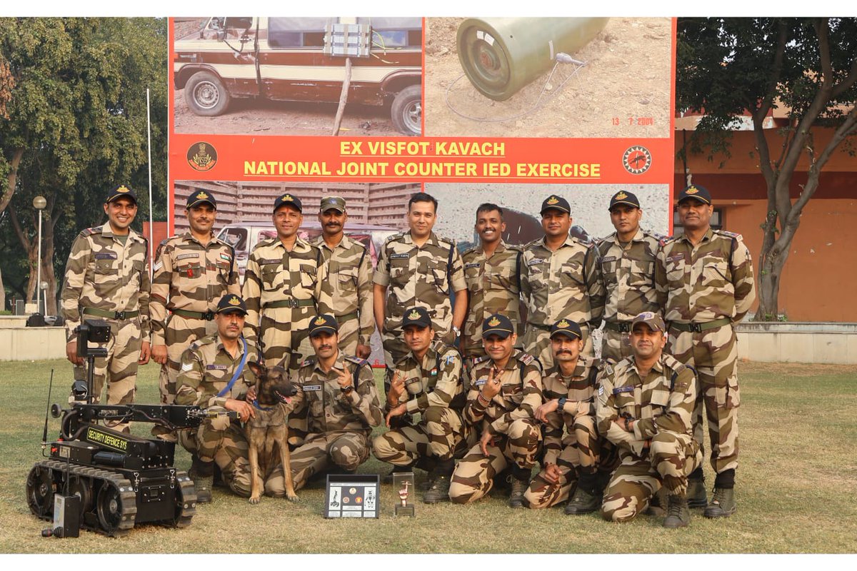 CISFEast's tweet image. CISF clinched 3rd place at the 9th Joint Counter-IED Exercise (Visfot Kavach IX) at NSG Manesar — the only CAPF among the top three. The composite 20-member team, led by Shri Sandeep Manhas, showcased strong bomb-disposal skills and K9 excellence. #CISF #VisfotKavachIX @CISFHQrs