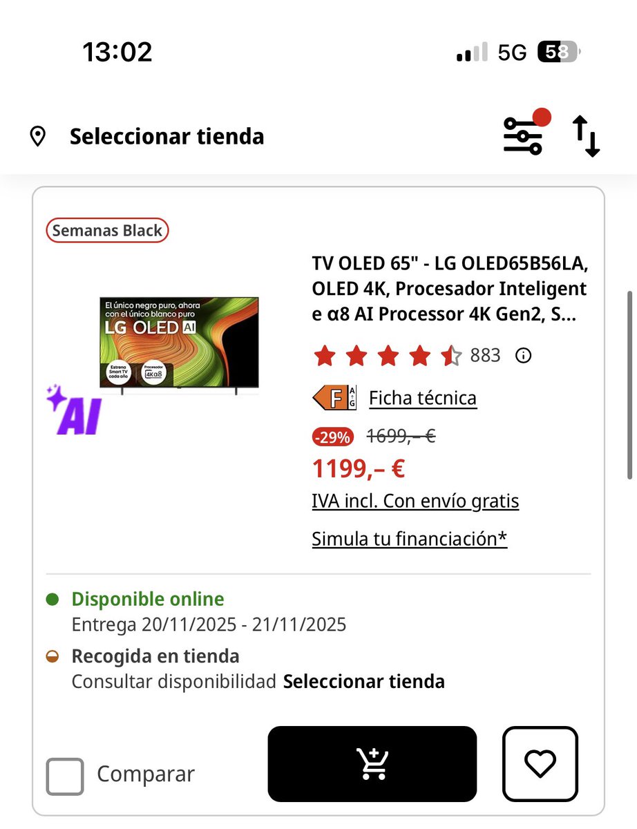 MQueraltM's tweet photo. Dia SENSE IVA al @MediaMarkt_es Primera captura el dimarts: televisio a 1199€. Captura d’avui, en principi dia SENSE IVA: mateixa televisió a 1152,89€. Així doncs el 21% d’IVA és un total de 46,11€. Tant de bo, sempre paguessim aquest tant per cent d’IVA!! https://t.co/77v8JJgmML