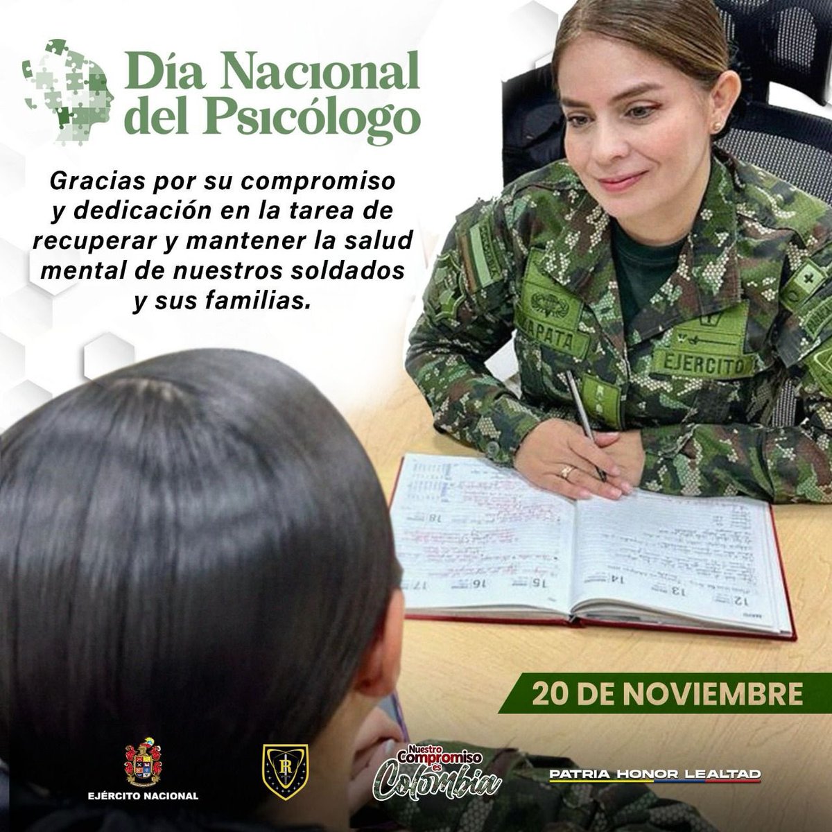Hoy reconocemos a quienes dedican su vida a escuchar, orientar y transformar realidades. Gracias por su compromiso con el bienestar emocional y la salud mental de nuestra sociedad. 

#PatriaHonorLealtad