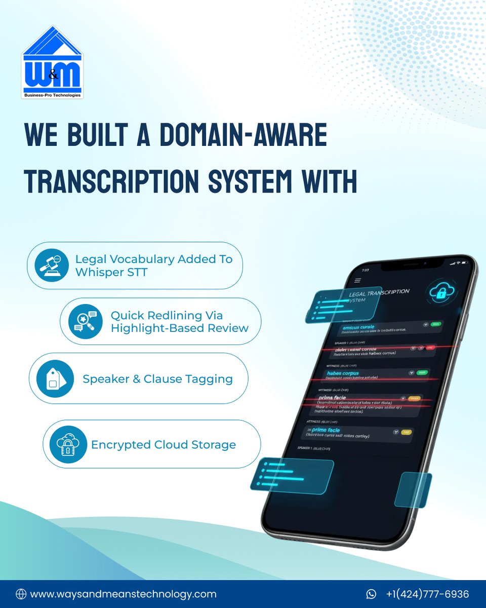 WMTechnology's tweet image. Built a domain-aware transcription engine for legal teams.
3+ hours saved weekly per user.
Now scaling across 3 regions.
+1 (424) 777-6936 | waysandmeanstechnology.com
#SpeechToText #WMTechnology