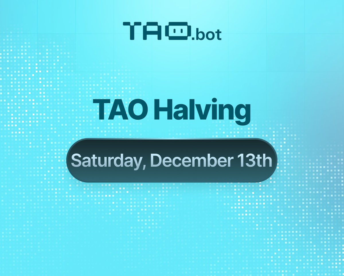🔍 Bittensor $TAO Halving Countdown — ~22 days

Estimated for Dec 13, the first TAO halving will cut daily emissions from ~7,200 → ~3,600 tokens.

What this means:
- Fewer new tokens enter circulation → increased scarcity
- Subnets and validators will receive less TAO reward