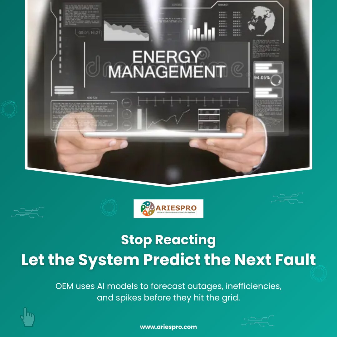 AriesProIT's tweet image. With AriesPro’s AI-driven OEM solution, utilities stop reacting to problems and start anticipating them.
Let the system forecast outages, inefficiencies, and the next potential fault—before it impacts your grid.
Know more : wwwariespro.com

#AIForUtilities #SmartGridTech