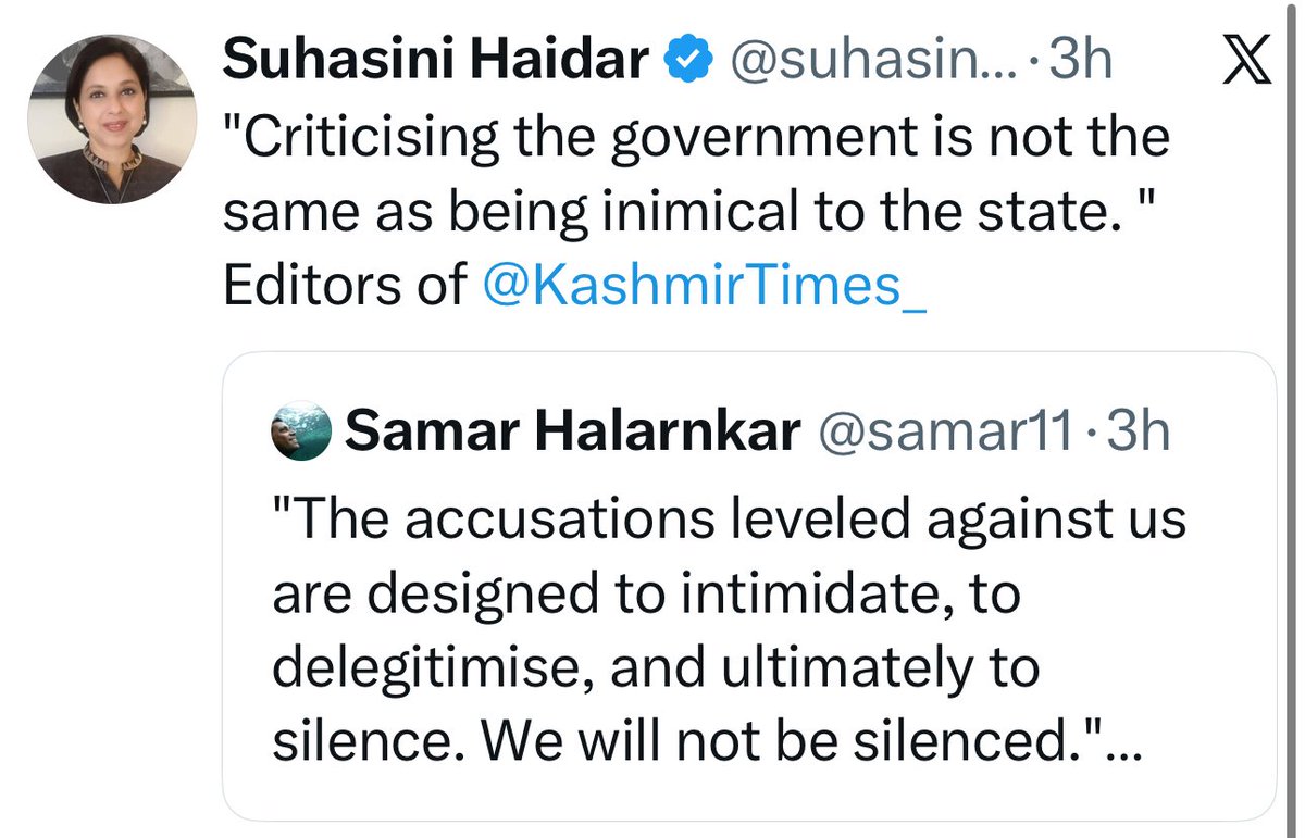 FltLtAnoopVerma's tweet image. Meet Anuradha Bhasin

Editor of Kashmir Times based out of Jammu

A perennial internal enemy &amp;amp; prominent 0.5 of India

Opposed abrogation of 370 &amp;amp; always takes Anti India stand while eating &amp;amp; staying in India

She calls this as dissent &amp;amp; FoE of Journalism 

Today her office is…