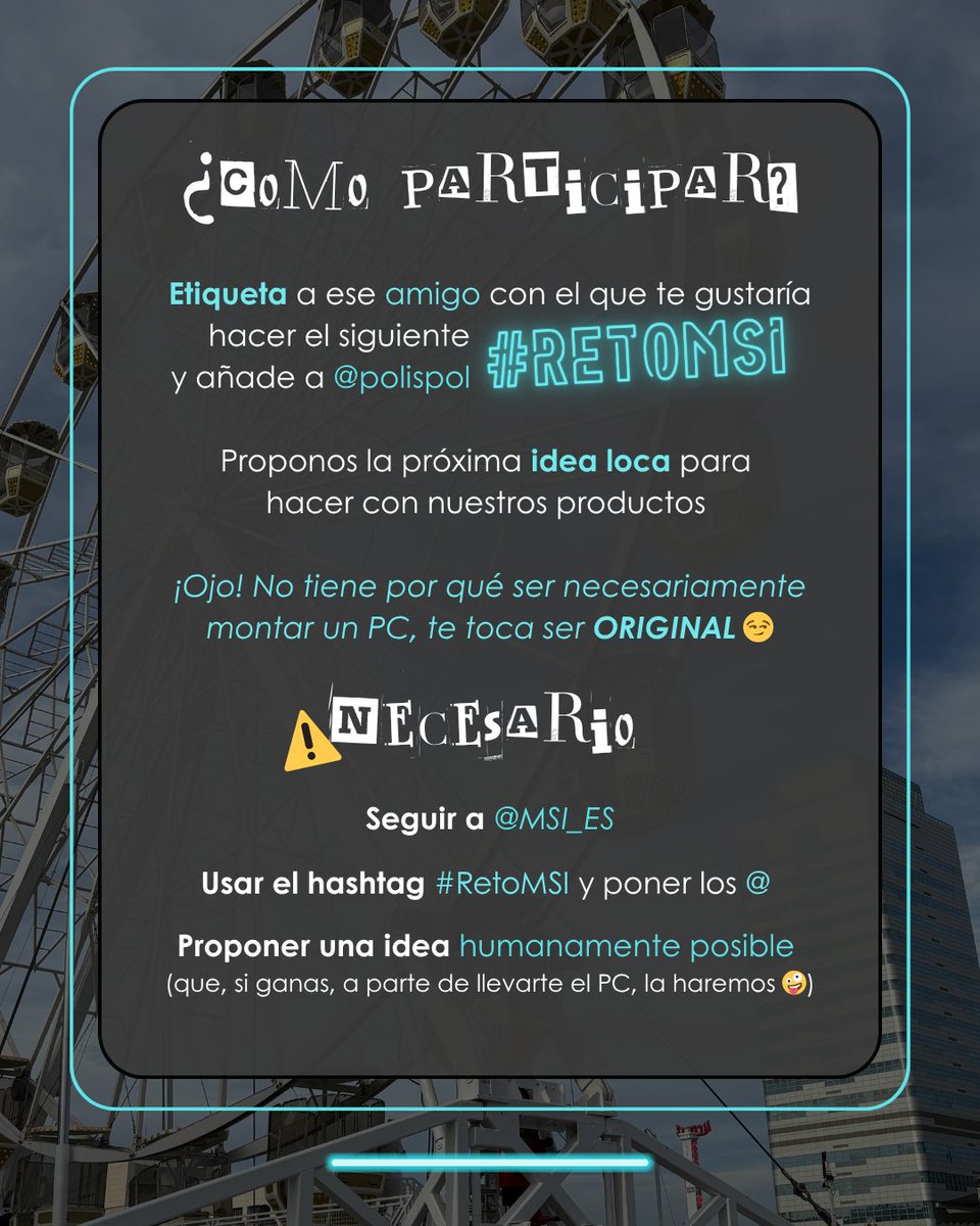Nos hemos llevado a @Polispol a una NORIA a montar un PC🎡
Entre vértigos, poco espacio y los nervios, casi no lo contamos, pero TENEMOS PC🔥
Y seguimos buscando nuevas ideas, nuevos retos, más ADRENALINA
Para llevártelo a tu casa solo tienes que seguir estos pasos👇😏
#RetoMSI