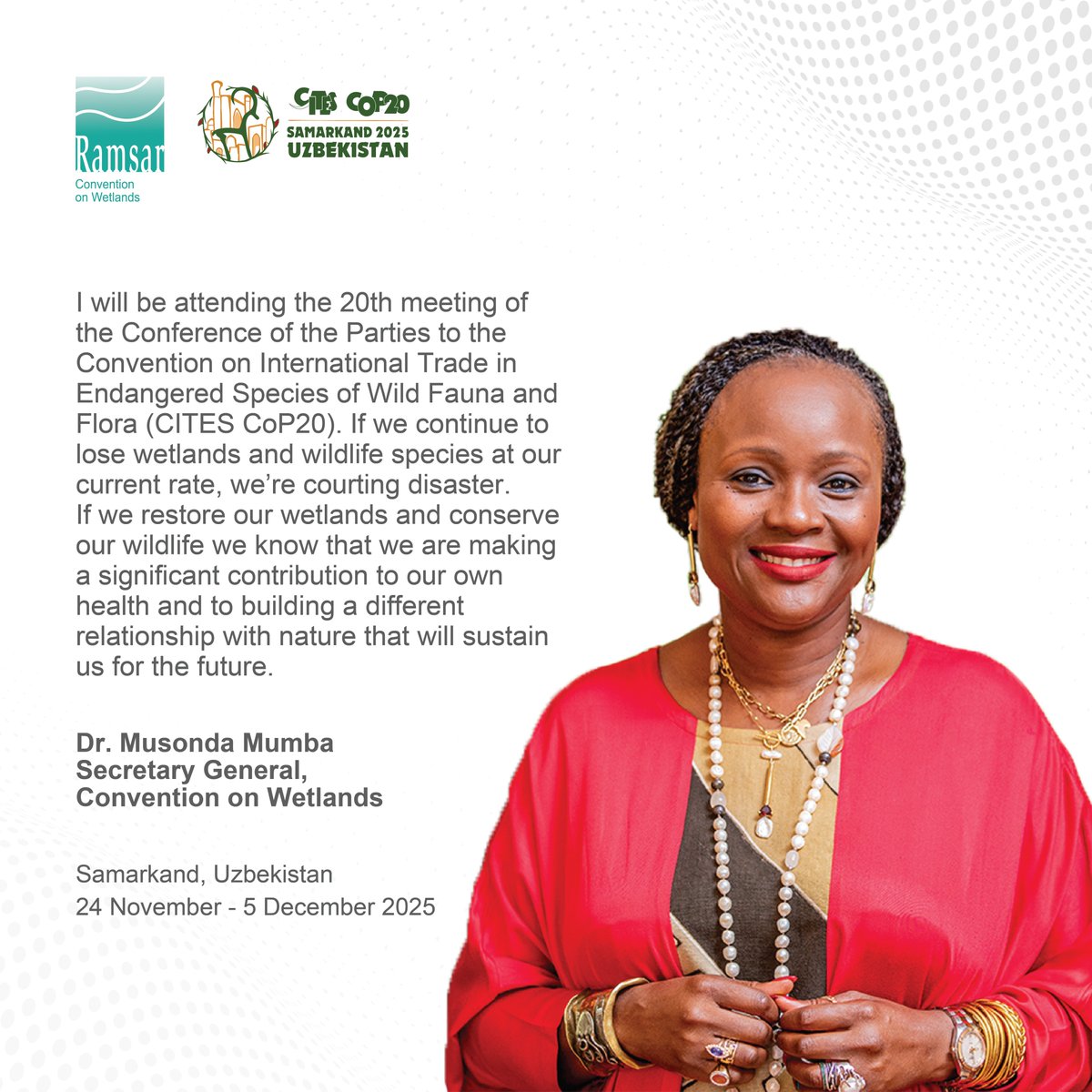 Conserving wetlands and conserving wildlife are interdependent goals. 

If we continue to lose them at today’s pace, we risk ecological collapse but if we restore them, we unlock immense benefits for both the planet and people. 

#WetlansMatter #CITESCoP20