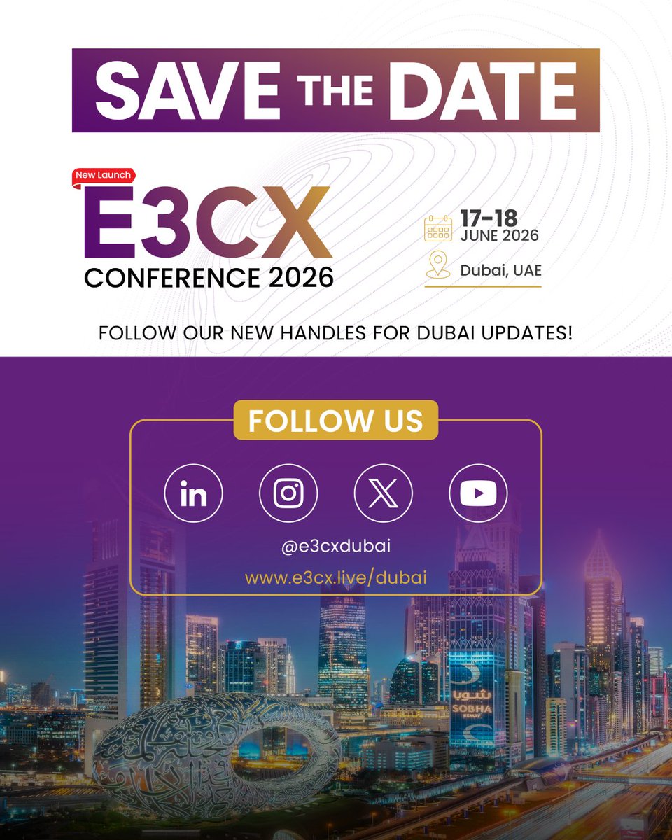 E3CX Conference 2026 is Coming to Dubai! 
📅 Save the Date: 17–18 June 2026  
Get ready for 2 days of insights,  CX strategies &amp; networking with the region’s top leaders.  
Follow <a href="/e3cxdubai/">E3 CX CONFERENCE DUBAI 2026</a> on : LinkedIn, Instagram, Facebook. 
#E3CXConferenceDubai2026 #dubaiportapotty <a href="/Ejtemaat/">Ejtemaat Events Mena LLC</a>