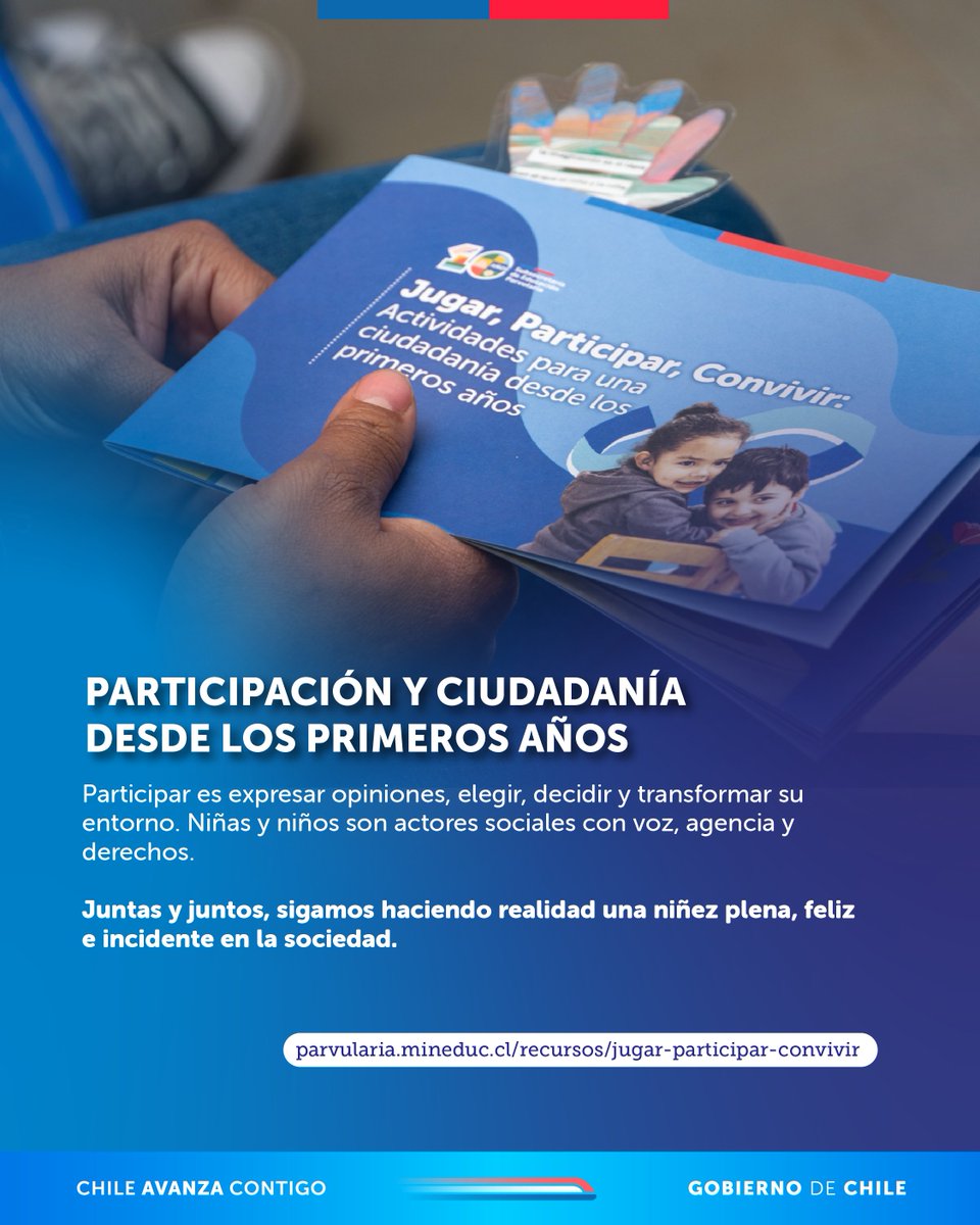 ✨👶🏻👧🏽👦🏻 En el Día Mundial de las Infancias, compartimos el cuadernillo “Jugar, Participar, Convivir: Actividades para una ciudadanía desde los primeros años”, recurso creado para fortalecer el derecho al juego, la participación y la agencia de guaguas, niñas y niños.