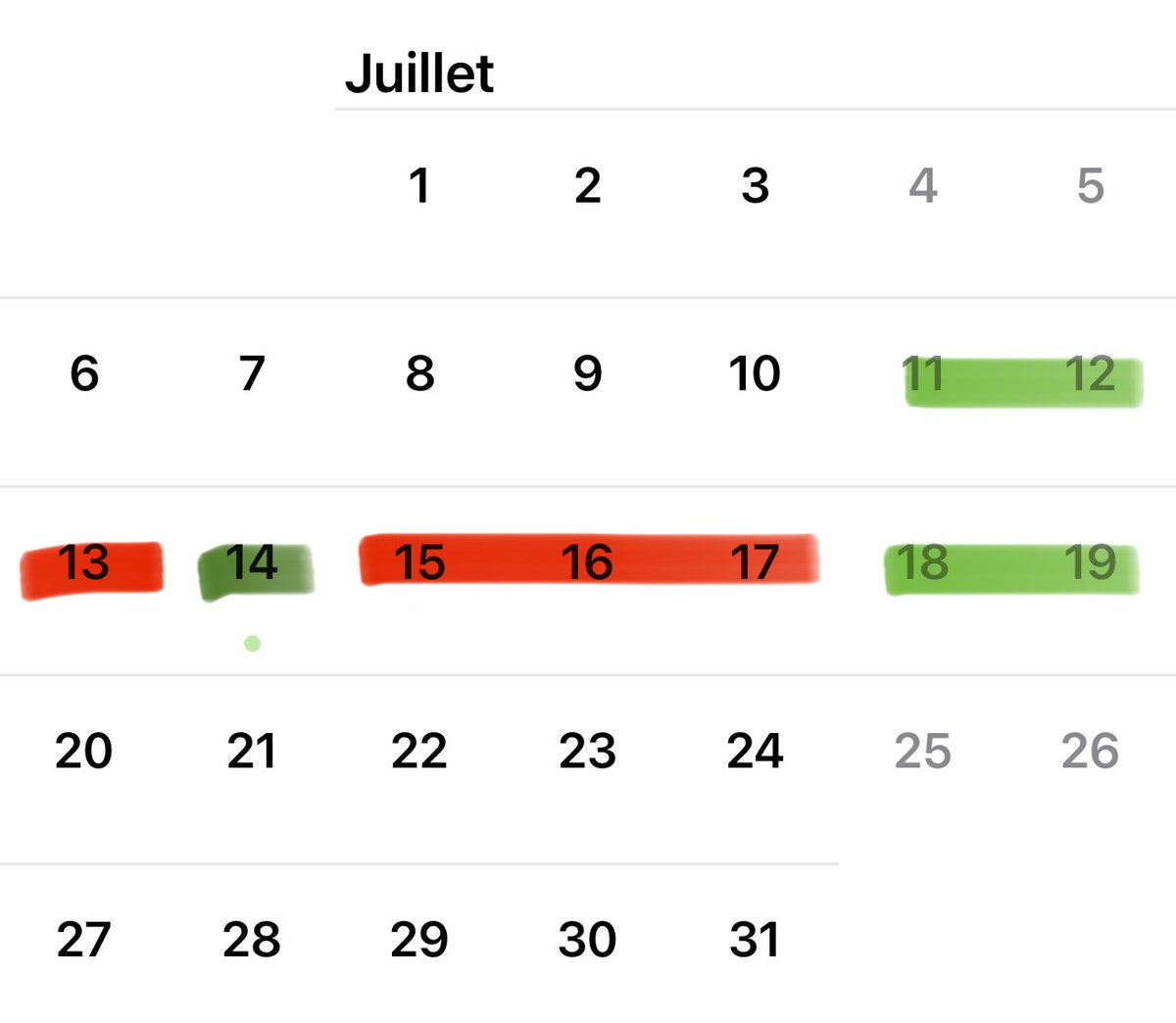 CerfiaFR's tweet image. 🇫🇷🐀 Le tweet annuel est là : vous pourrez obtenir 58 jours de vacances en posant 25 jours de congés, en 2026, grâce aux jours fériés et aux week-ends.

Le mois de mai vaut vraiment le coup ! 🤩

🔴 Jours à poser
🟢 Jours de congés/fériés en foncé