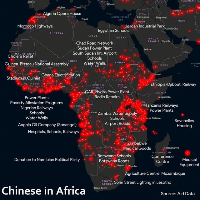 NestorSiurana's tweet image. ¿La conquista de China a África?

Este mapa muestra todas las construcciones en África financiadas por China, incluyendo donaciones.

He estado investigando y actualmente, hay 85 proyectos vinculados con la energía en construcción a lo largo del continente.

Os los desgrano 👇🏽…