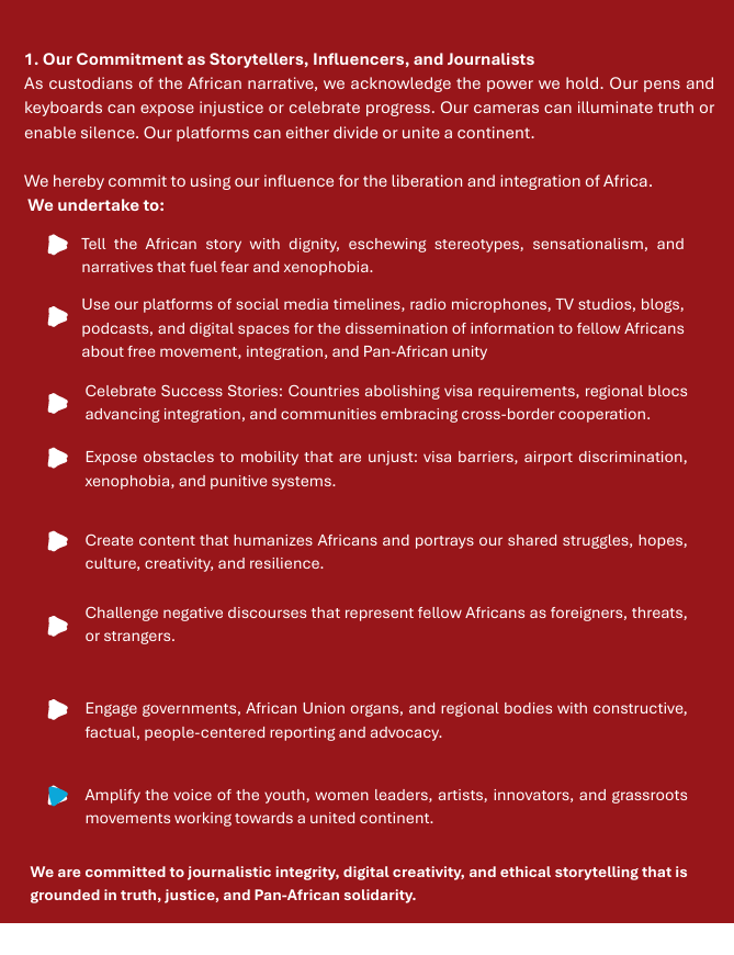 AfricansRising's tweet image. THE #AddisAbabaDeclaration
African influencers and journalists gathered at the AU HQ on 14th and 15th November 2025 to affirm the demand for a Borderless Future; including Full implementation of AU Free Movement Protocol. 

#MyBorderlessDream #AfricansRising