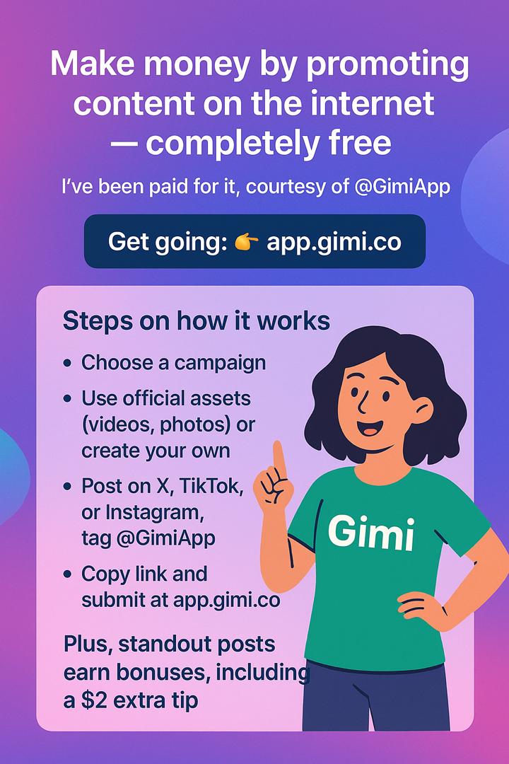 Netphantom_'s tweet image. 💰 Earn money just by uploading!

Check out @GimiApp — a new platform that lets you make cash 💵 for completing simple content tasks!

 Upload photos
 Create videos
✍️ Write posts
Then submit your post link below 👇
👉 Join here: app.gimi.co

#GIMIAPP