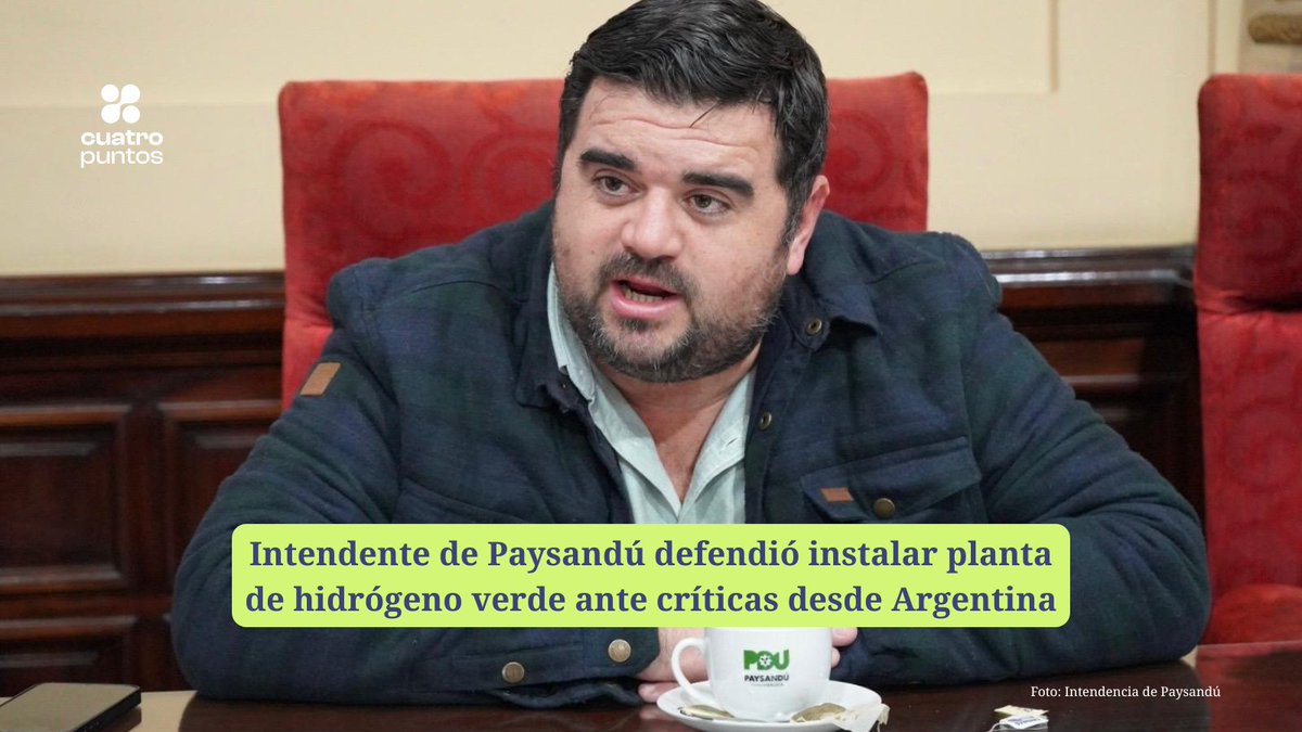 INTENDENTE DE PAYSANDÚ DEFENDIÓ INSTALAR PLANTA DE HIDRÓGENO VERDE ANTE CRÍTICAS DESDE ARGENTINA

⚫ Nicolas Olivera se refirió a la instalación de la planta que utilizará hidrógeno verde para producir combustible en Paysandú, lo que ha generado manifestaciones desde la ciudad
