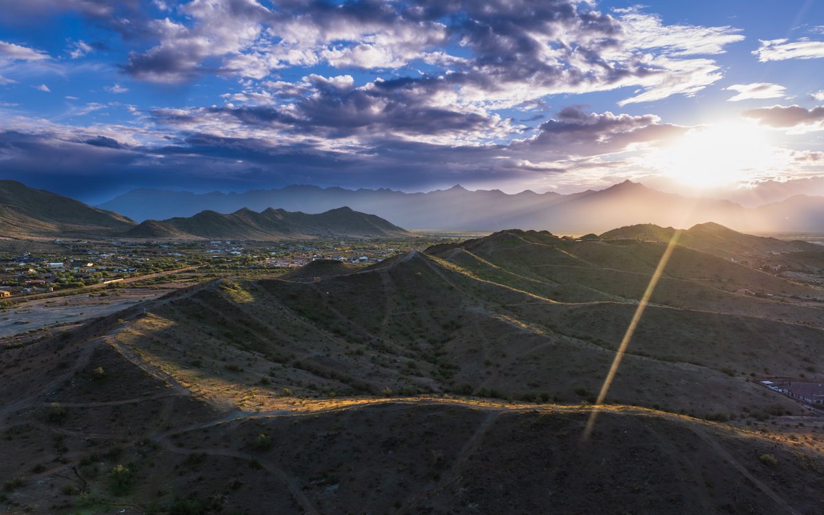 Was out shooting project photos the other day and caught a nice sunset in advance of reported storms headed our way.  This was two evenings ago, and it's been raining ever since.   #DronePhotography #AZWX #EstrellaMountains #SouthMountain