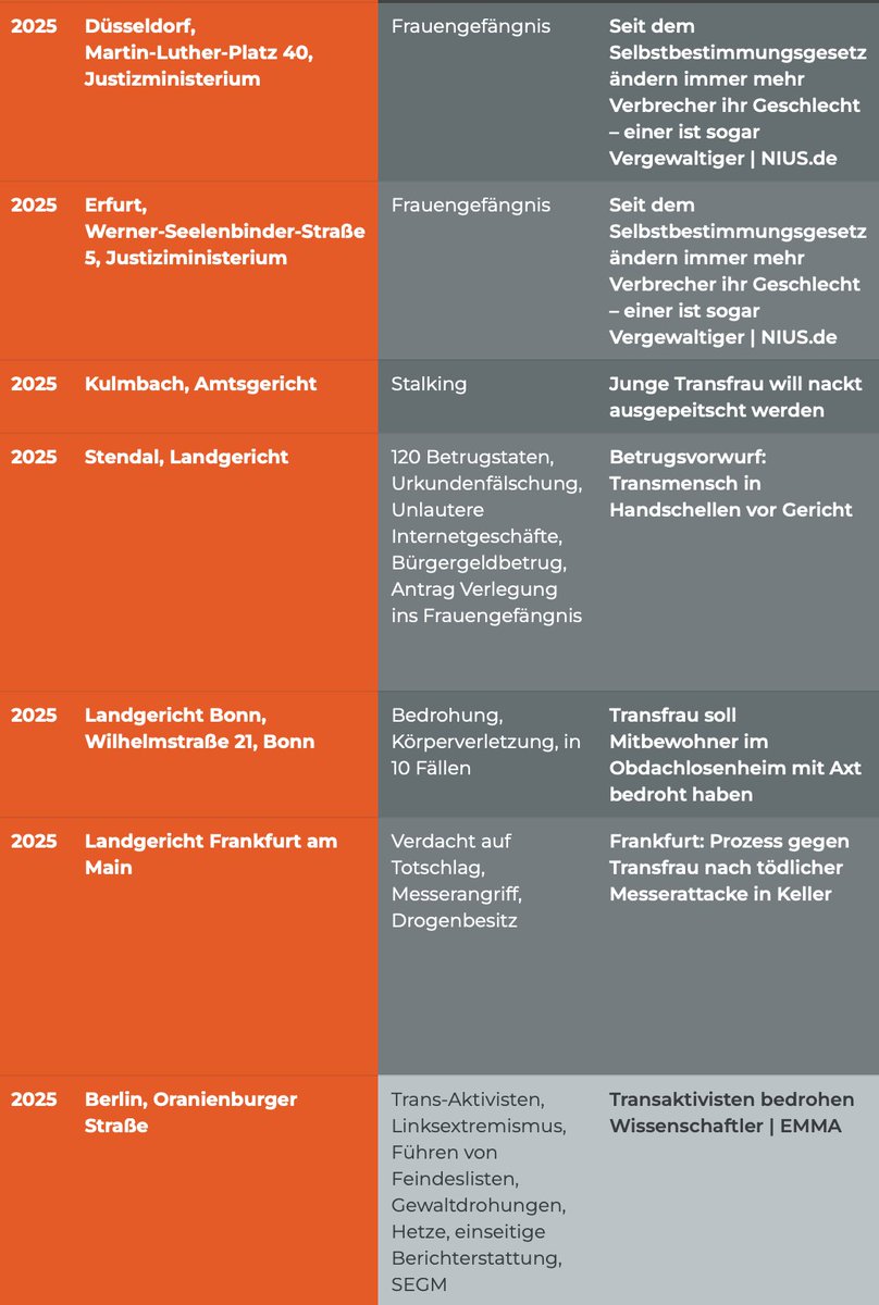 Das Selbstbestimmungsgesetz ist seit einem Jahr in Kraft. Zuvor gab es seit 1981 in Deutschland das Transsexuellengesetz, das durch das Selbstbestimmungsgesetz abgelöst und verschärft wurde. 

Unsere Tabelle "Nur ein Einzelfall" sammelt Berichterstattung zu Vorfällen im