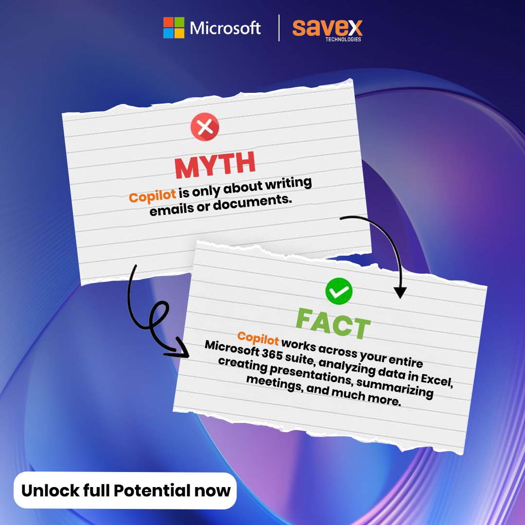 SavexTechnology's tweet image. Thinking small about Copilot? Think again. 
It’s not just about drafting text. Copilot is deeply integrated across Microsoft 365, giving you AI power to analyze data, build slides, and summarize discussions. It’s an end-to-end strategic partner.

#Copilot #SavexTechnologies