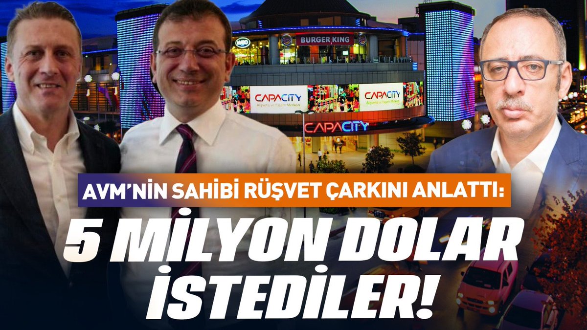 İmamoğlu Suç Örgütü İddianamesi ⤵

Capacity AVM'nin ortaklarından Selahattin Özgül, Ali Rıza Akyüz ve Ertan Yıldız'ın kendilerinden 5 milyon dolar istediklerini aktararak, "Rüşveti kabul etmedik. Yıkım kararı ve 197 milyon lira para cezası geldi" dedi.

#RüşveteYolsuzluğaDurDe
