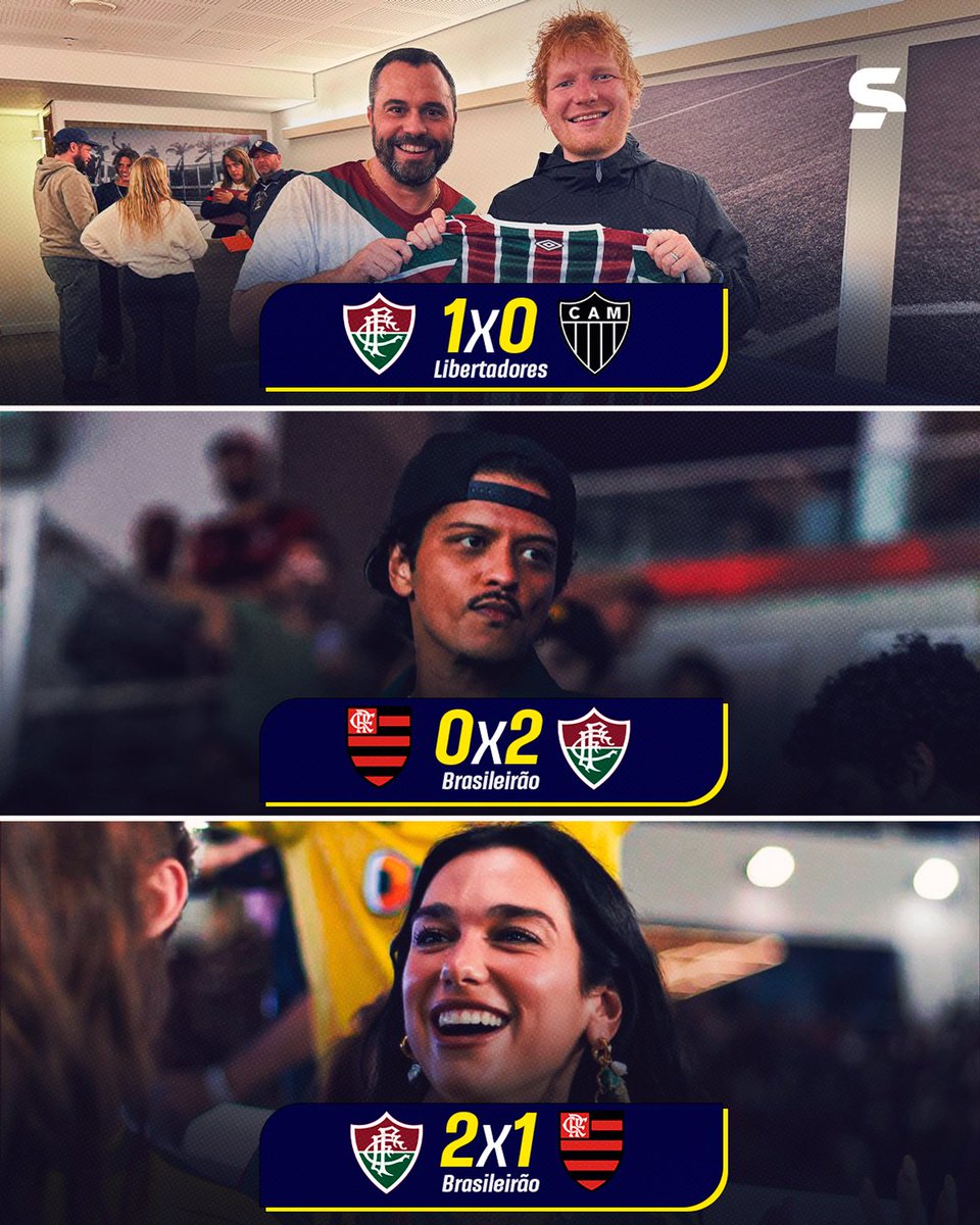 sportv's tweet photo. O FLUMINENSE É DO POP! 🎤🇭🇺✨

O Tricolor virou queridinho até das estrelas da música! Dua Lipa, Bruno Mars e Ed Sheeran já marcaram presença no Maracanã, e o retrospecto continua 100% quando o assunto é pop no estádio. Todo jogo vira espetáculo, e o Fluzão segue entregando só hit! 🔥🎶

*Contém texto alternativo

#BrasileiraoNoSportv #Fluminense #DuaLipa #BrunoMars #EdSheeran #Maracana