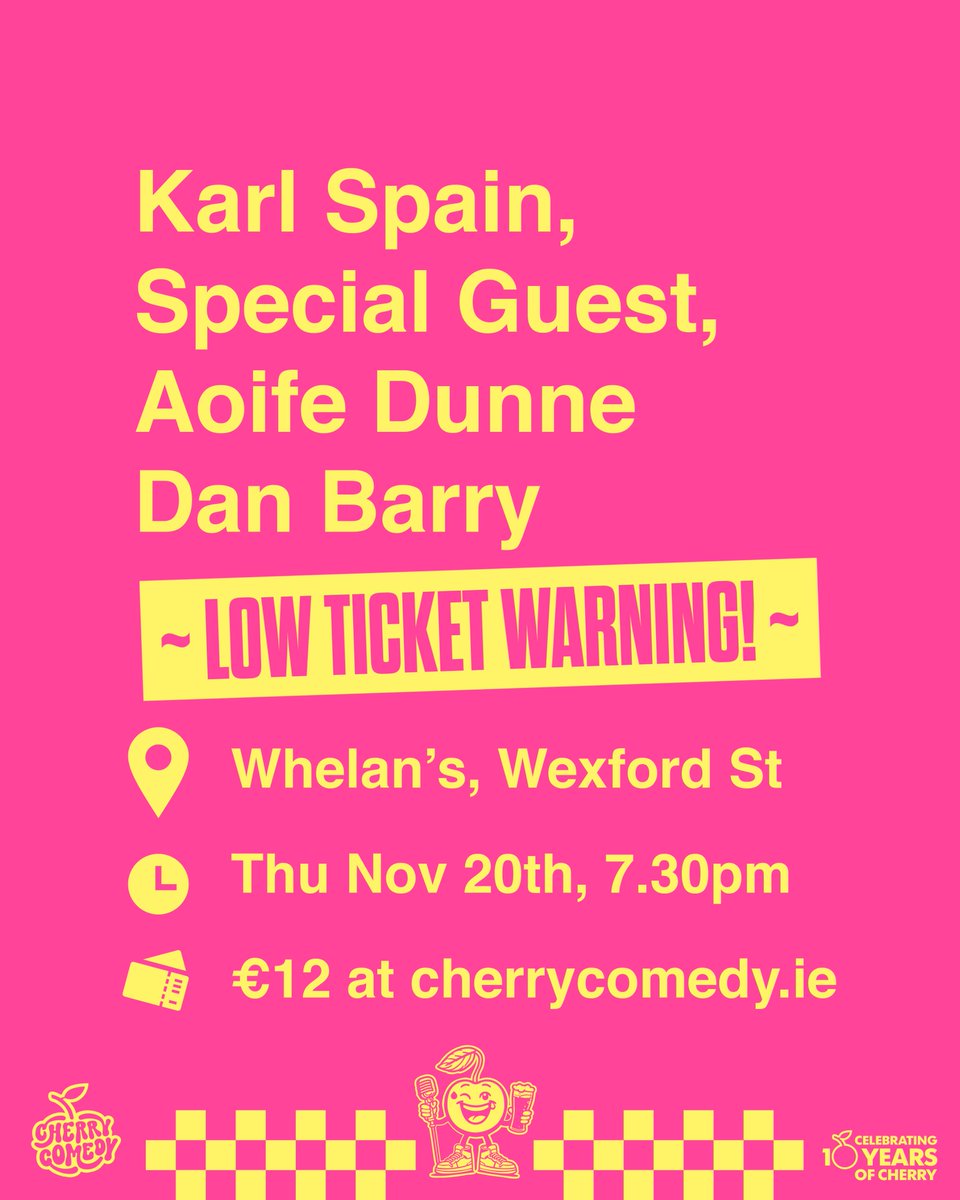CherryComedy's tweet photo. Karl Spain,
Special Guest,
Aoife Dunne,
Dan Barry
+ Fiona Frawley π
π Whelanβs, Wexford St
π Thu, Nov 20th
π£ 7:30pm
π β¬12 β https://t.co/ZUUpJG6ep3
Low Ticket Warning!
π₯π
#CherryComedy #DublinGigs #StandUpNight #Whelans https://t.co/kXN0aX12Sz
