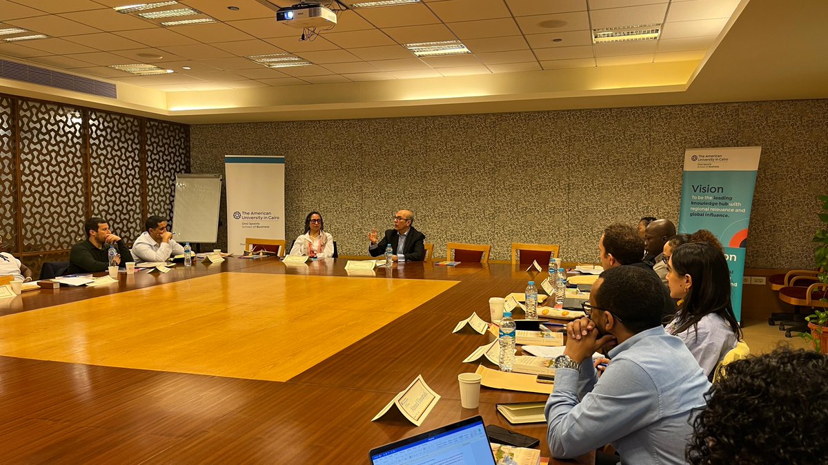 AUC_Business's tweet photo. Today, we welcomed the @MITKuoSharper Fellows at AUC. Dean @SherifHKamel highlighted scaling entrepreneurship, Africa’s innovation potential, and the shift to experiential learning. “All change starts with people—it ends with infrastructure, but begins with talent.” https://t.co/Iv2fXfArgZ