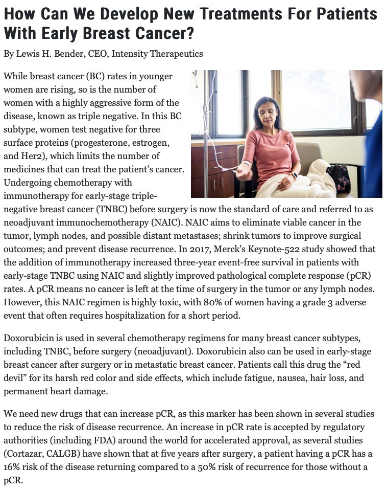 IntensityInc's tweet image. #IntensityTherapeutics&apos; CEO, Lew Bender, discusses the challenges of current neoadjuvant regimens and how #INT2306 could offer a more targeted, less toxic approach for women with #TNBC.

Read the full feature via #DrugDiscovery: bit.ly/4hOkLew

$INTS #CancerResearch