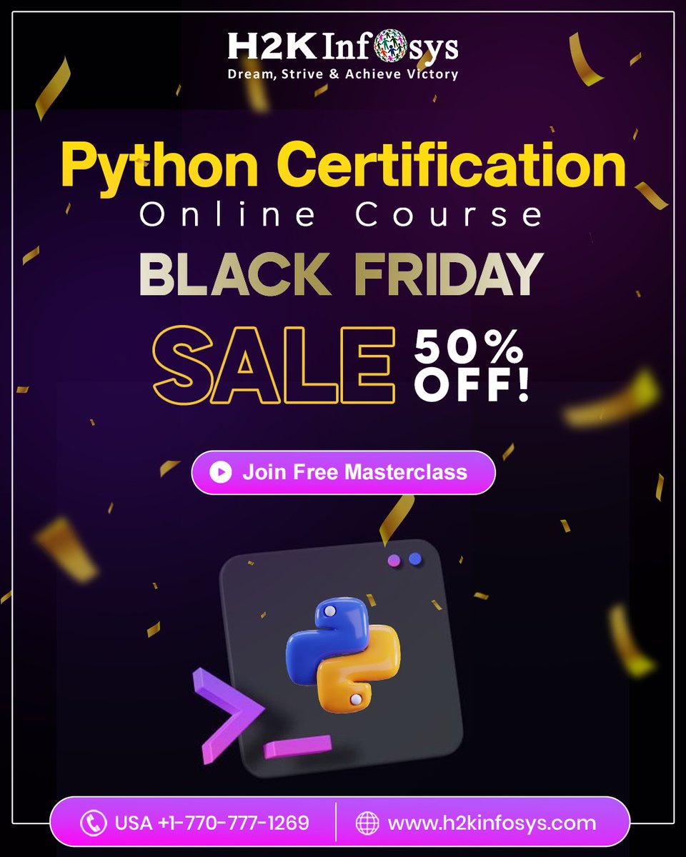 h2kinfosys's tweet image. 🔥 Python Certification Online Course - Black Friday SALE 50% OFF! 🔥
Enroll Now : h2kinfosys.com/courses/python…
📞 +1 770-777-1269 | 📧 training@h2kinfosys.com
👉 about H2kinfosys In One Click: h2kinfosys.com/quick-links/
#pythonprogramming #pythoncourse #python #thanksgivingsale #popular