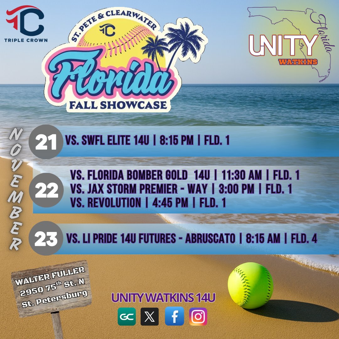 unitywatkins14u's tweet image. 💜🧡 Our Unity Watkins athletes are competing this weekend in St. Petersburg at the Triple Crown Fastpitch Florida Fall Showcase. 🥎👑 

Stop by and watch our girls in action. 🙌🏼

#UnityWatkins #SoftballShowcase #CollegeExposure #CollegeSoftball #FutureCollegeAthletes @VAUnitySB