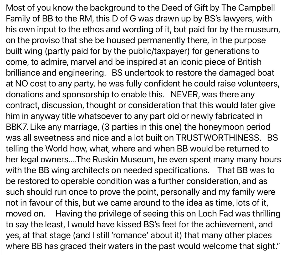 tony_t70971's tweet image. Looking back at 2021, Gina Campbell QSO’s words are very prophetic. There‘s no way the museum will ever work with Smith, his days are well and truly over in relation to Donald Campbell’s Bluebird K7.
He has to live with the consequences of his own actions. 
#BluebirdK7
#DBTS
