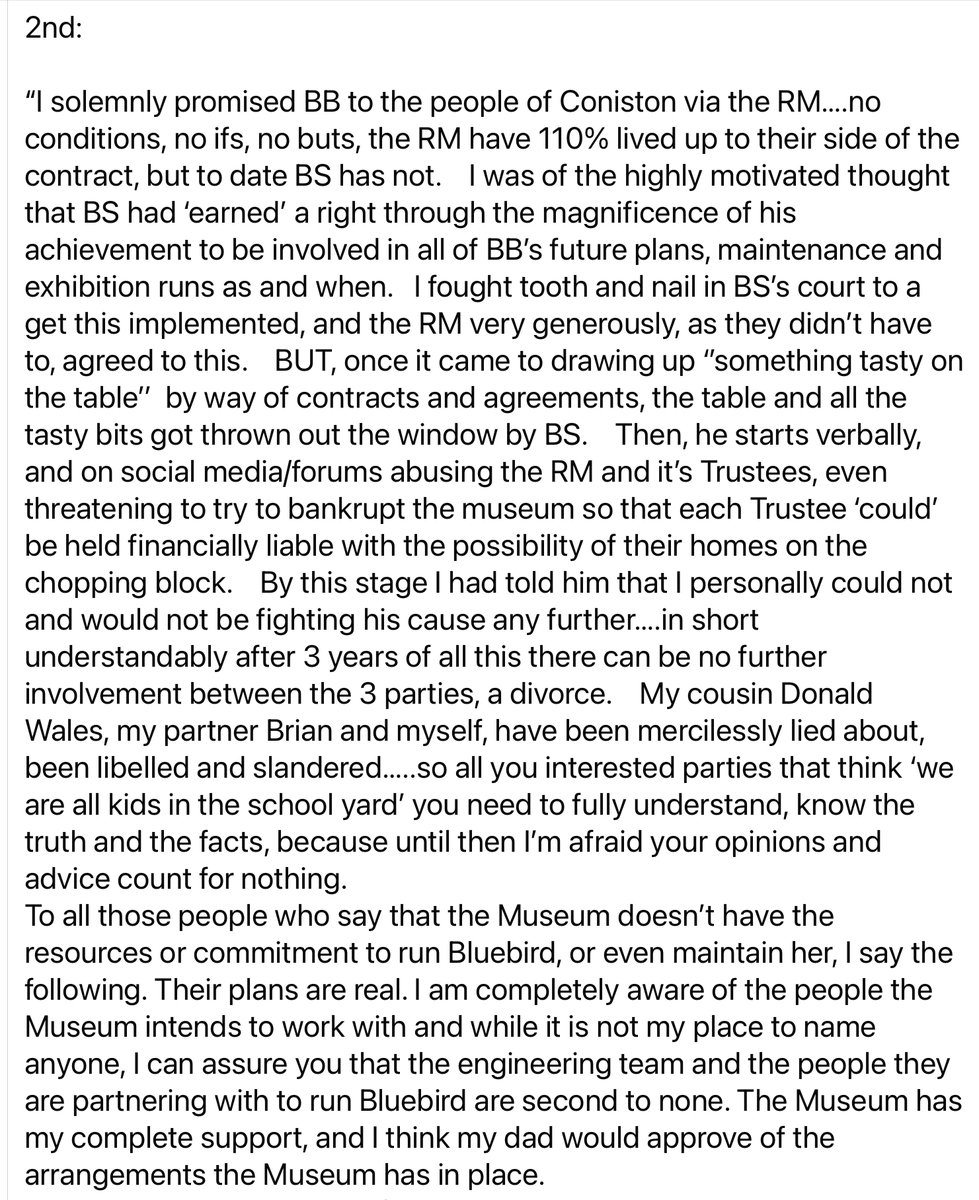 tony_t70971's tweet image. Looking back at 2021, Gina Campbell QSO’s words are very prophetic. There‘s no way the museum will ever work with Smith, his days are well and truly over in relation to Donald Campbell’s Bluebird K7.
He has to live with the consequences of his own actions. 
#BluebirdK7
#DBTS