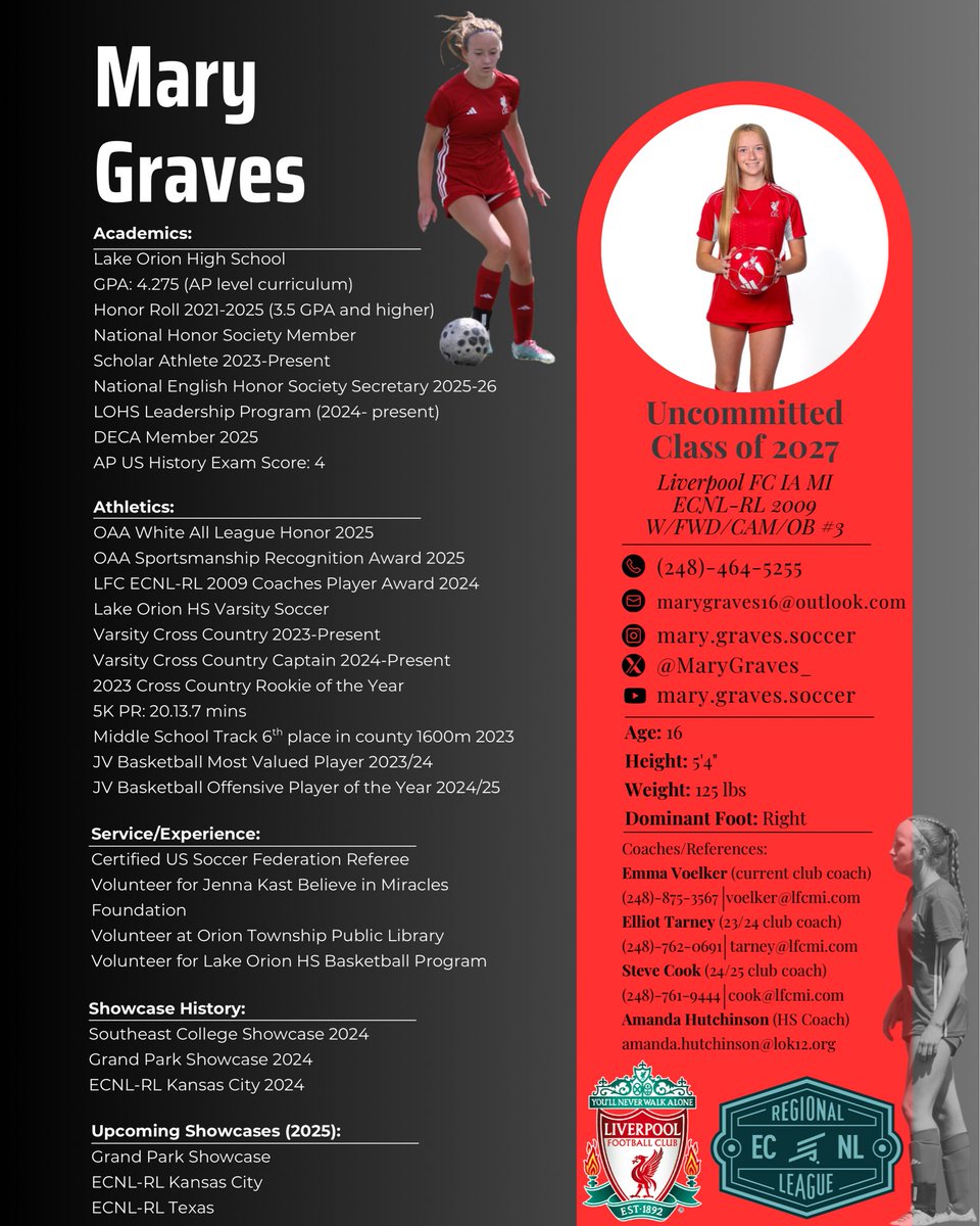 MaryGraves_'s tweet image. In honor of showcase season starting up, here’s some of my information and little more about me! @TheSoccerWire @ECNLgirls @TopDrawerSoccer @ImYouthSoccer @ImCollegeSoccer @PrepSoccer #playerprofile #classof2027 #rectuit