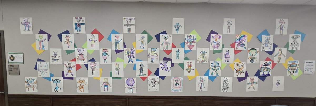 MrsJacksonsArt's tweet image. 2nd Grade @DLE_Lions showing off their creativity with these Geometric Shape Robots #LeonettiLionArt #elementaryart #fbisdarted 

 (lesson credit @cassiestephens)