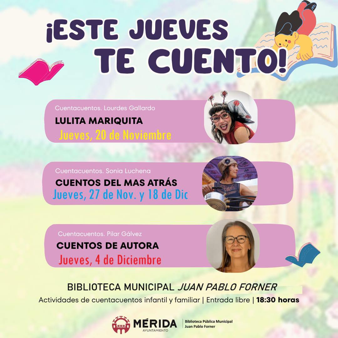 Vuelven los cuentacuentos hoy jueves, a las 18:30 horas, a la Biblioteca Municipal 'Juan Pablo Forner' con 'Lulita Mariquita' a cargo de Lourdes Gallardo.
