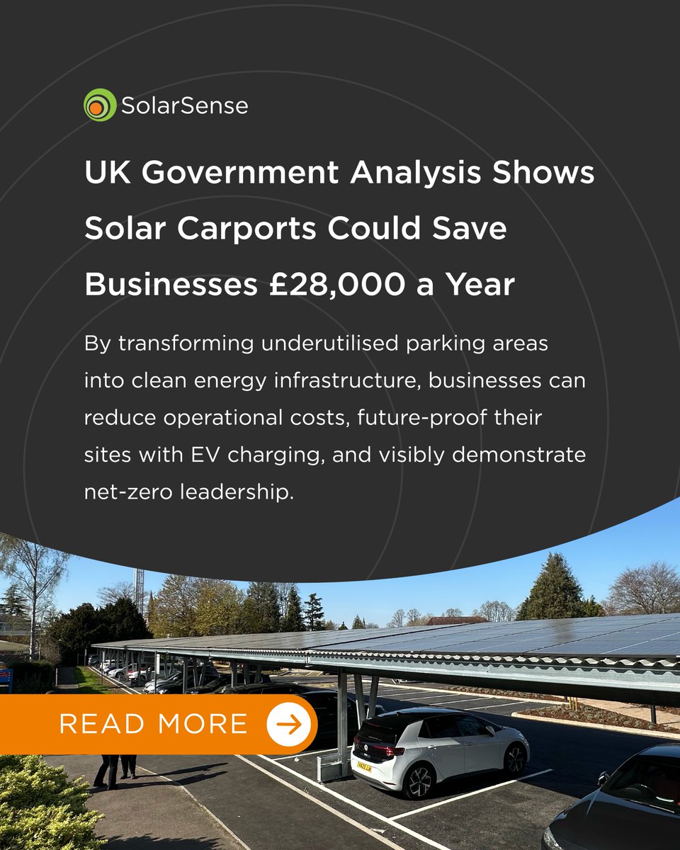 As businesses increasingly prioritise cost control, resilience and sustainability, solar carports are emerging as one of the most strategic investments for 2025

👉 Find out how car parks can power businesses and cut energy costs: solarsense-uk.com/news/the-busin…

#Sustainability #NetZero
