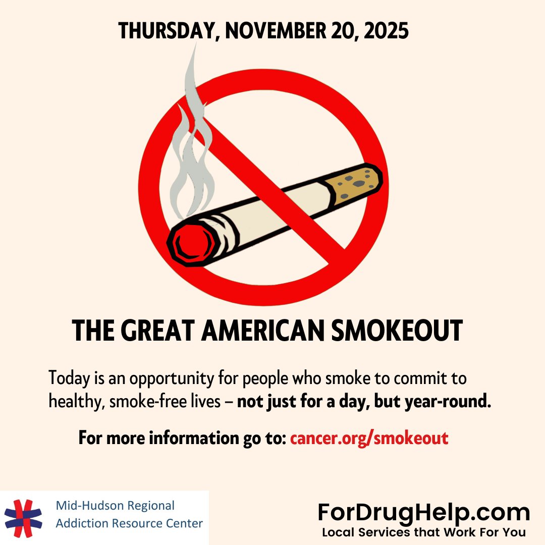 fordrughelp's tweet image. Today is the #GreatAmericanSmokeout, an opportunity for people who smoke to commit to healthy, smoke-free lives – not just for a day, but year-round.

For more information go to: cancer.org/smokeout

#GASO #ForDrugHelp