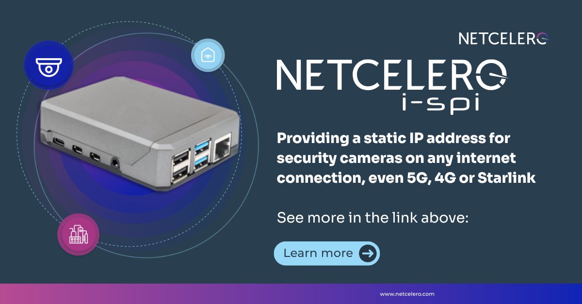 netcelero's tweet image. i-spi provides any CCTV system with a static public IP on 4G, 5G, or Starlink, making secure remote camera access simple and reliable. Learn how i-spi works.

🔗 Learn more → eu1.hubs.ly/H0pRKwx0

#Netcelero #ispi #Connectivity #CyberSecurity