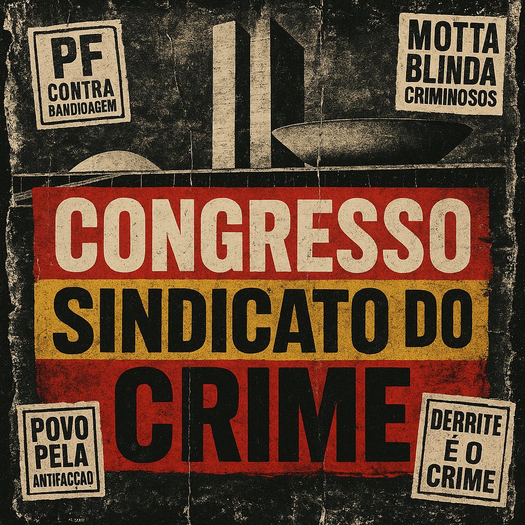 🚨 BOM DIA, MILITÂNCIA! 

Tags do dia:

CONGRESSO SINDICATO DO CRIME
HUGO NEM SE IMPORTA 

Vamos continuar a pressão contra a PEC DA BANDIDAGEM 2.0 de Derrite, Motta e Tarcísio aprovada na Câmara. Agora é pressionar o Senado pela derrubada dos jabutis e aprovação do texto