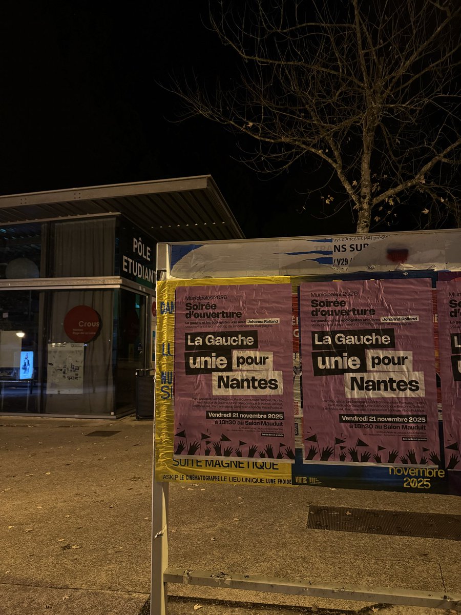 Nantes aux couleurs de la Gauche Unie avec <a href="/JRolland_Nantes/">Johanna Rolland</a> ! 💜

On se retrouve vendredi pour le grand meeting de lancement de campagne ! 📣

#LaGaucheUniepourNantes