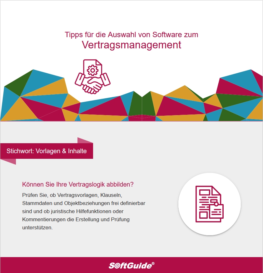 SoftGuide's tweet image. Wie gut bildet Ihre aktuelle Software die Vertragsrealität ab? Prüfen Sie bei der Auswahl einer neuen Software, ob Vertragsvorlagen, Klauselbibliotheken usw. frei definierbar sind! softguide.de/software/vertr…