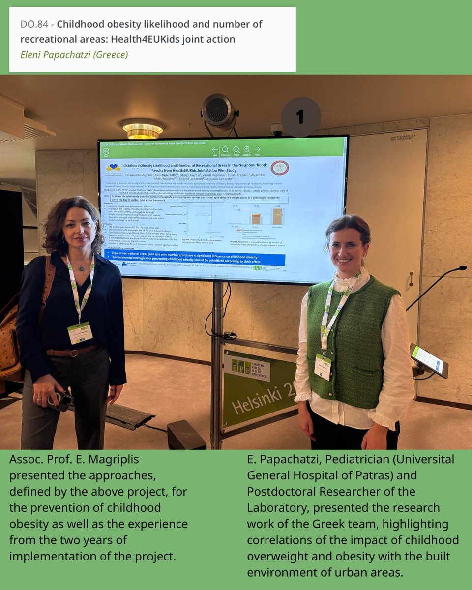 Health4EUkids's tweet photo. 📣🌍 The University of Patras & the 6th Health Administration presented the #Health4EUKids results at #EUPHA!
Strong collaboration, promising outcomes from Grunau Moves & Smart Family, and new insights on childhood obesity & urban environments. 🇬🇷💪
#PublicHealth #EUProjects https://t.co/mBt32idYyD