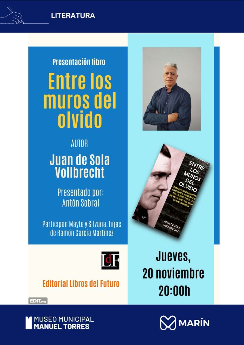 Nos vemos esta tarde en la presentación del libro 'Entre los muros del olvido' en el  Museo Manuel Torres del Concello de Marín. 

¡Te esperamos!