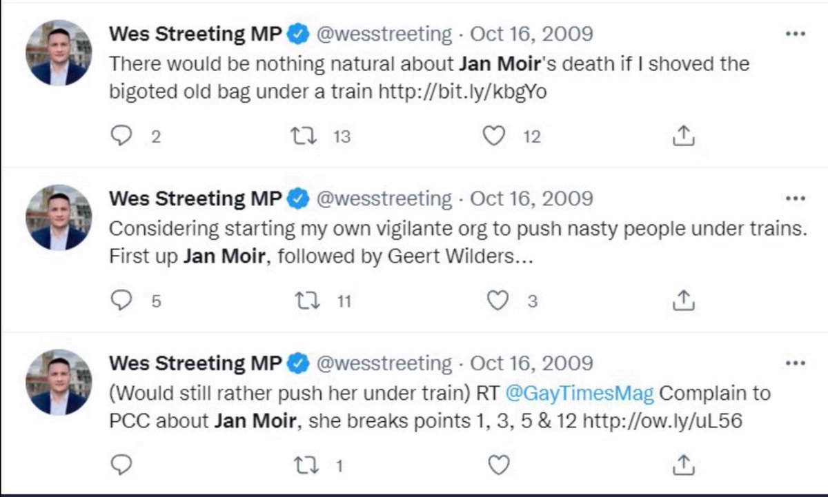 northerness's tweet image. Wes Streeting was 26 years old when he sent these evidenced tweets, by the way. And Labour’s focusing on schoolboy playground gossip.

Maybe Keir Starmer can explain why he made a man obsessed with the idea of pushing people under trains the UK’s Health Secretary.  

Hypocrites.