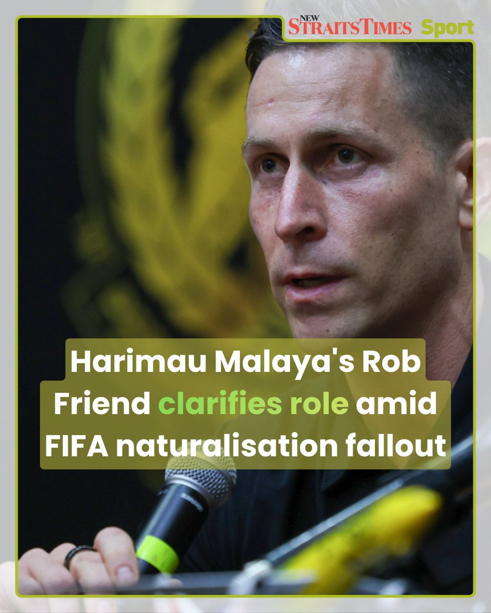 NST_Online's tweet photo. #NSTsports #HarimauMalaya CEO #RobFriend clarified his role after #FIFA referred to him as “consultant,” stressing his official designation remains CEO of the national team, unchanged despite recent controversy.
https://t.co/Cbr5FPrb6a
#FAM https://t.co/X7z2GSFbSk
