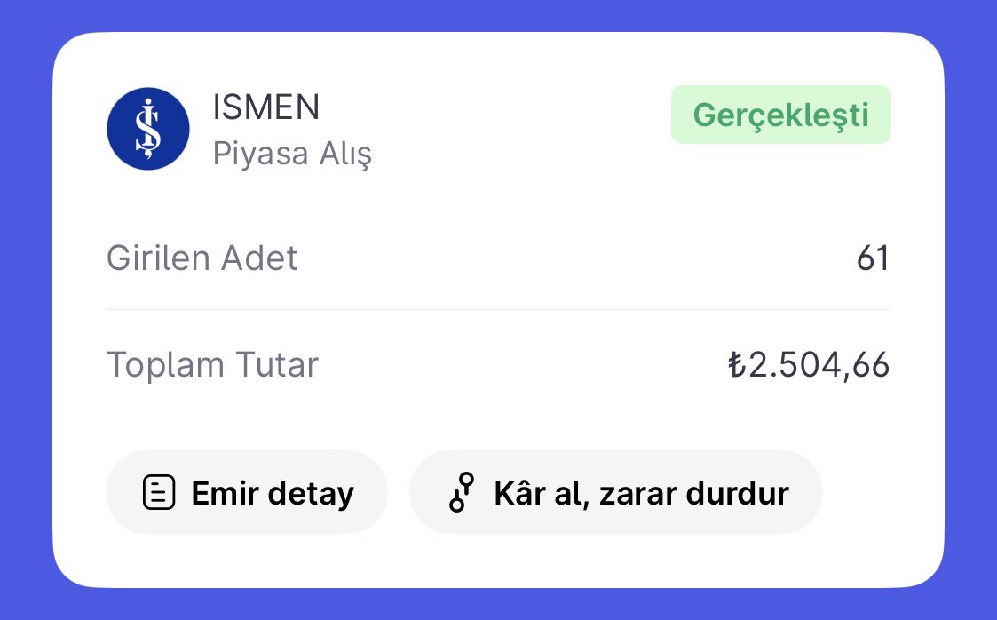 📝 Yatırım günlüğü - 20 Kasım 2025

✅ Alımlar: 
🏦 #ISMEN 123 Adet
________________________
🇹🇷 Güncel BİST portföyüm: 

🏦 #ISMEN 932 Adet
📊 #GSP Fonu 505.441 Pay