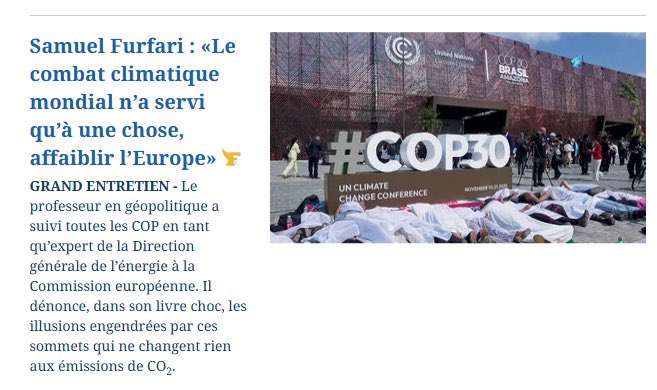 Grand entretien avec Samuel Furfari dans Le Figaro Magazine. 
“Le combat climatique mondial n’a servi qu’à une chose, affaiblir l’Europe”. Excellente interview de <a href="/cjaigu/">Jaigu Charles</a>