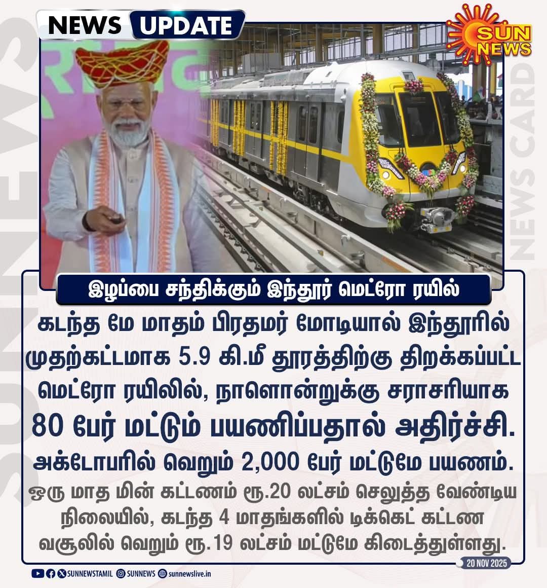 manuvirothi's tweet image. ஒரு நாளைக்கு 80 பேர்கூட பயணிக்காத இந்தூர் மெட்ரோ... இன்னும் பாதியாட்கள் குறைஞ்சாலும் அங்கே ஓட்டுவாங்க, ஆனா இங்கே கேட்டோம்னா மறுப்பாங்க. பிரேசில் ஜனதா பார்ட்டி ஆட்சியின் அவலம்..