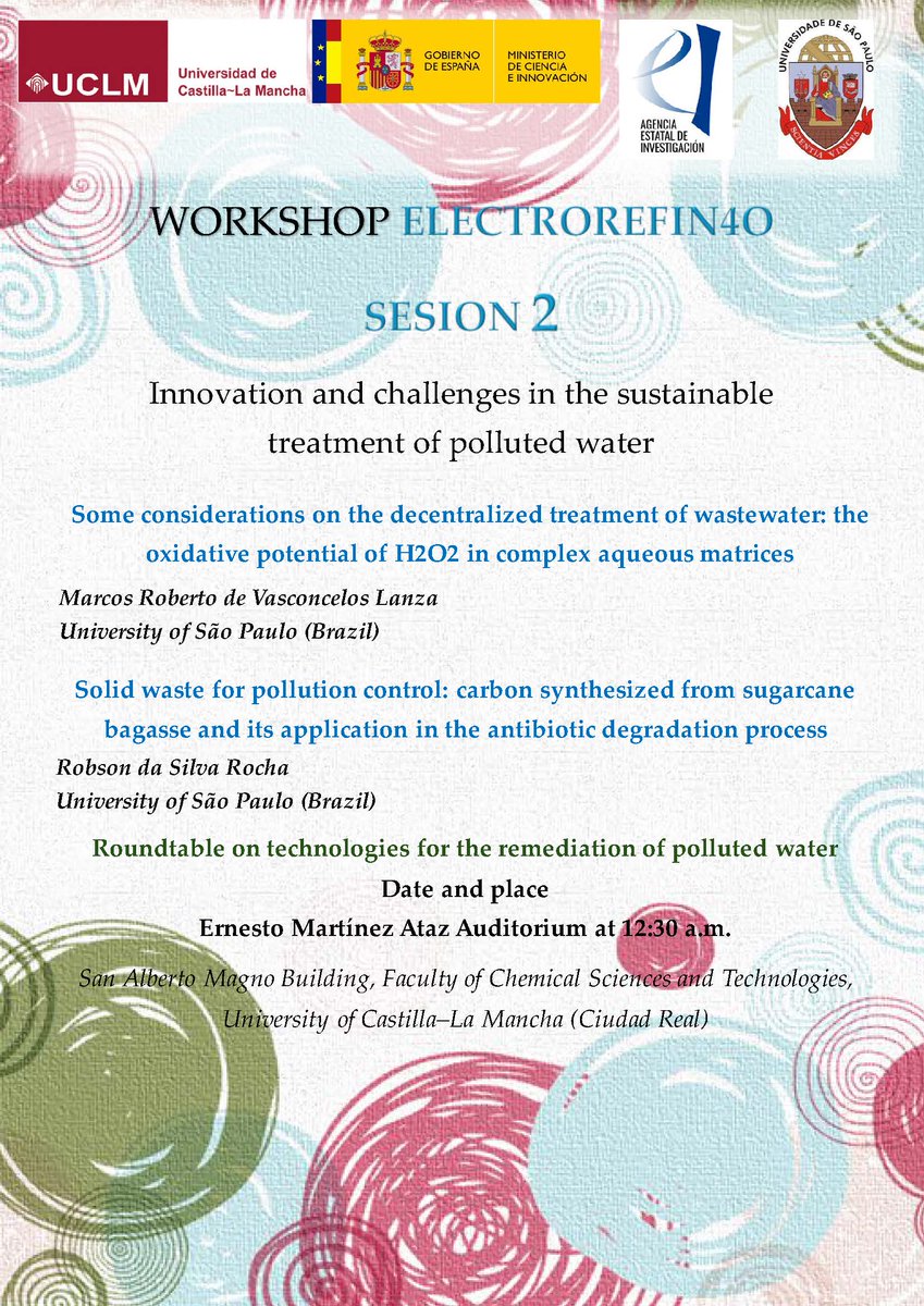 📢Os recordamos que hoy, a partir de las 11:00, celebramos en el salón de actos de <a href="/FCTQ_uclm/">Facultad CyT Químicas</a> dos workshops vinculados a los proyectos #Electrorefin4O y #Gaselectrosoil, charlas impartidas por dos profesores de la Universidad de São Paulo 🇧🇷⚡🧪y mesa redonda. 
¡Os esperamos!
