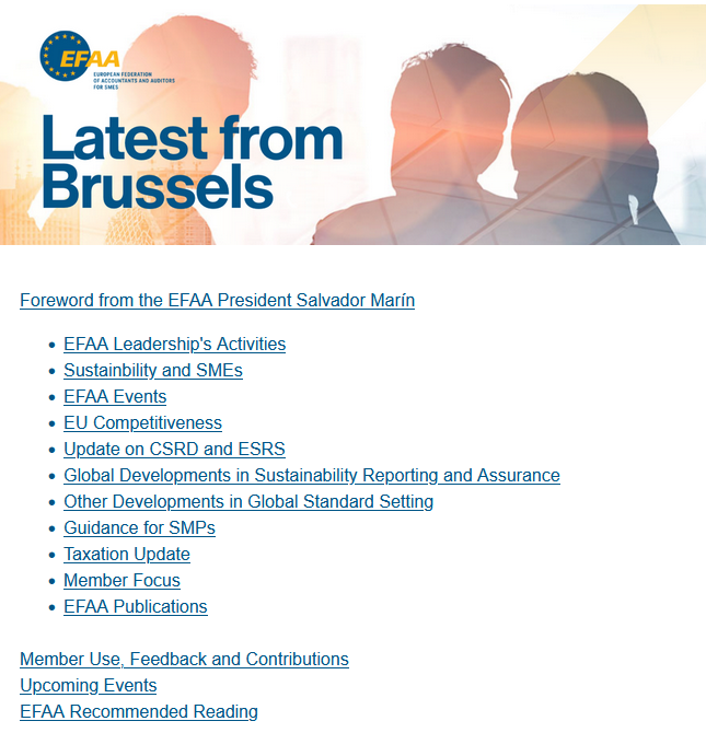 EFAAforSMEs's tweet image. 📢 Our new edition is live! 
Key updates for #SMEs &amp;amp; #SMPs: 
🔸 #SustainabilityReporting &amp;amp; #ISSB 
🔸 Nature disclosures 
🔸 #ESG guidance 
🔸 #OECD tax updates 
🔸 Global standards &amp;amp; #IFAC 
🔸 #EFAAforSMEs events
📖 Read the full newsletter here: bit.ly/4o8qsFU